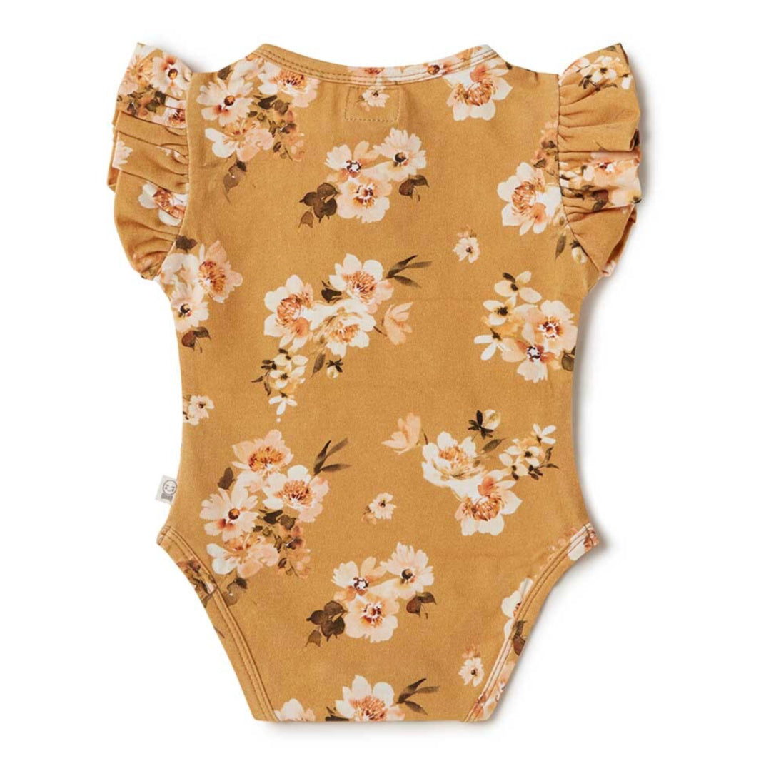 SNUGGLE HUNNY ORGANIC SHORT SLEEVE BODYSUIT WITH FRILL - GOLDEN FLOWER