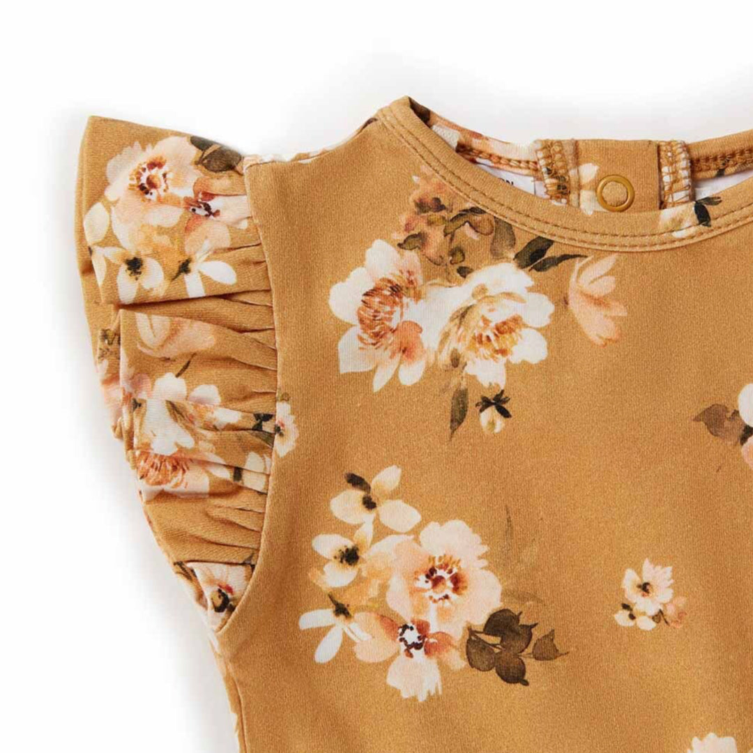 SNUGGLE HUNNY ORGANIC SHORT SLEEVE BODYSUIT WITH FRILL - GOLDEN FLOWER