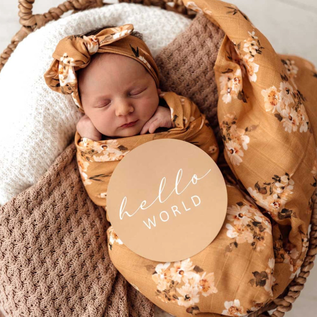 SNUGGLE HUNNY REVERSIBLE MILESTONE CARDS - GOLDEN FLOWER &amp; OCRE