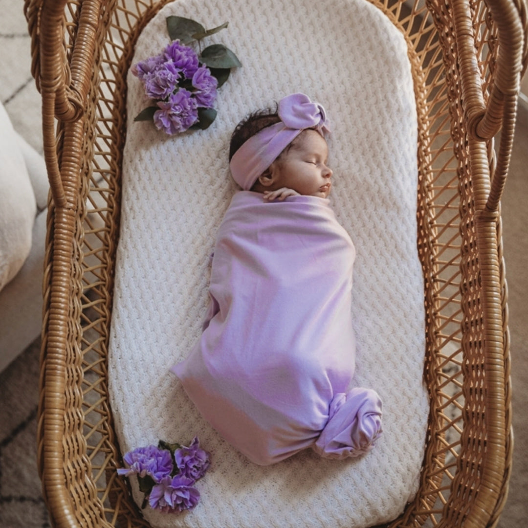 SNUGGLE HUNNY ORGANIC JERSEY WRAP AND TOPKNOT SET - LILAC