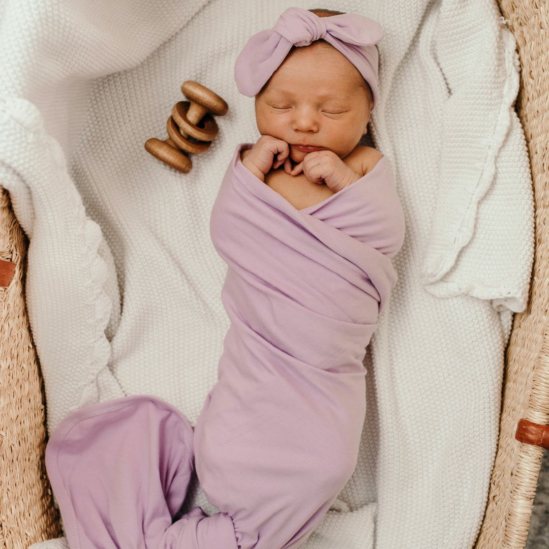 SNUGGLE HUNNY ORGANIC JERSEY WRAP AND TOPKNOT SET - LILAC