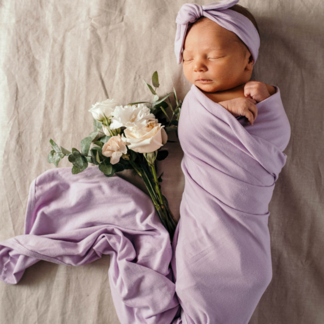 SNUGGLE HUNNY ORGANIC JERSEY WRAP AND TOPKNOT SET - LILAC