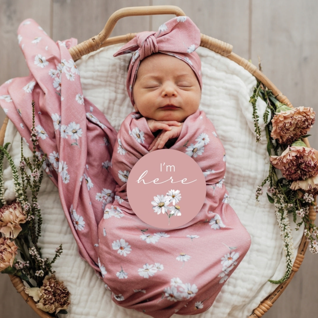 SNUGGLE HUNNY ORGANIC JERSEY WRAP AND TOPKNOT SET - DAISY