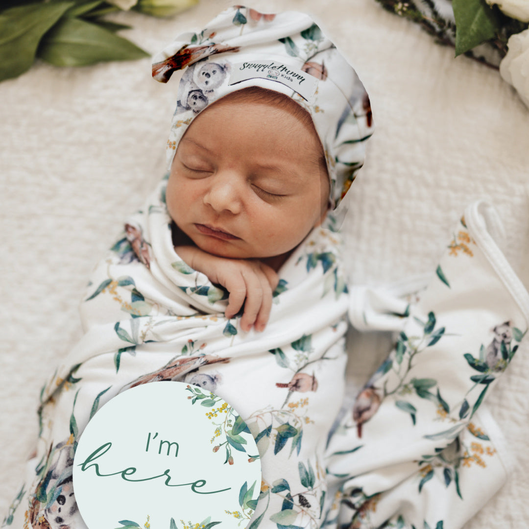 SNUGGLE HUNNY ORGANIC JERSEY WRAP AND BEANIE SET - EUCALYPT