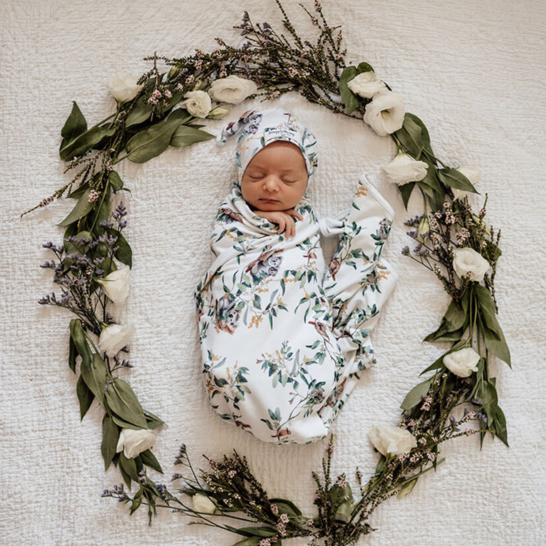 SNUGGLE HUNNY ORGANIC JERSEY WRAP AND BEANIE SET - EUCALYPT