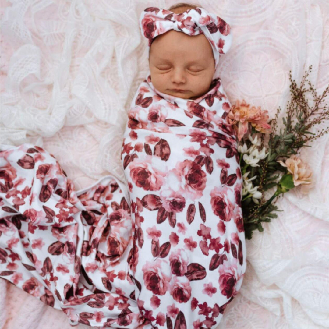 SNUGGLE HUNNY ORGANIC JERSEY WRAP AND TOPKNOT SET - FLEUR