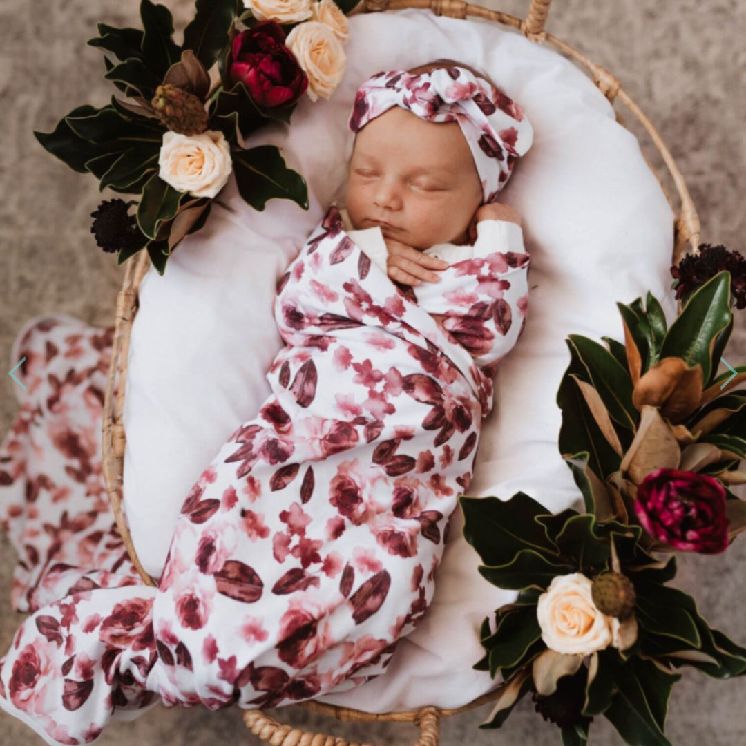 SNUGGLE HUNNY ORGANIC JERSEY WRAP AND TOPKNOT SET - FLEUR
