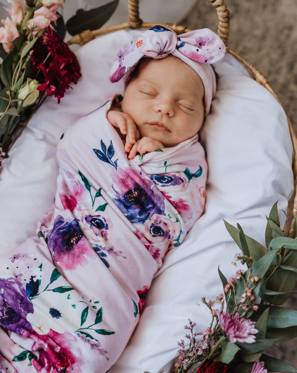 SNUGGLE HUNNY ORGANIC JERSEY WRAP AND TOPKNOT SET - FLORAL KISS