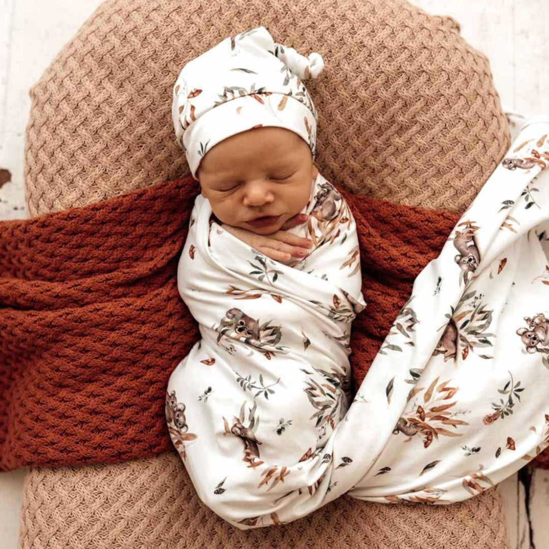SNUGGLE HUNNY ORGANIC JERSEY WRAP AND BEANIE SET - KOALA