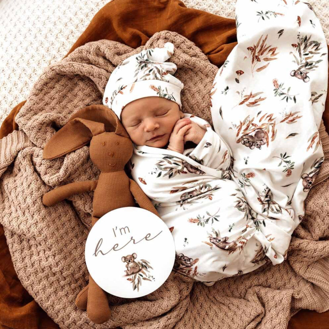 SNUGGLE HUNNY ORGANIC JERSEY WRAP AND BEANIE SET - KOALA