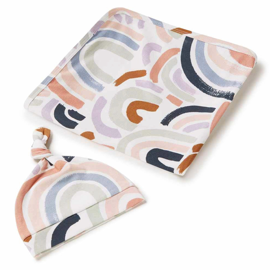 SNUGGLE HUNNY ORGANIC JERSEY WRAP AND BEANIE SET - RAINBOW BABY