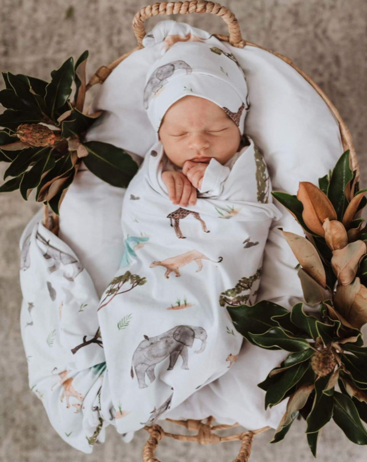 SNUGGLE HUNNY ORGANIC JERSEY WRAP AND BEANIE SET - SAFARI