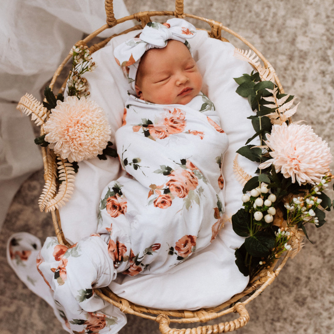 SNUGGLE HUNNY ORGANIC JERSEY WRAP AND TOPKNOT SET - ROSEBUD