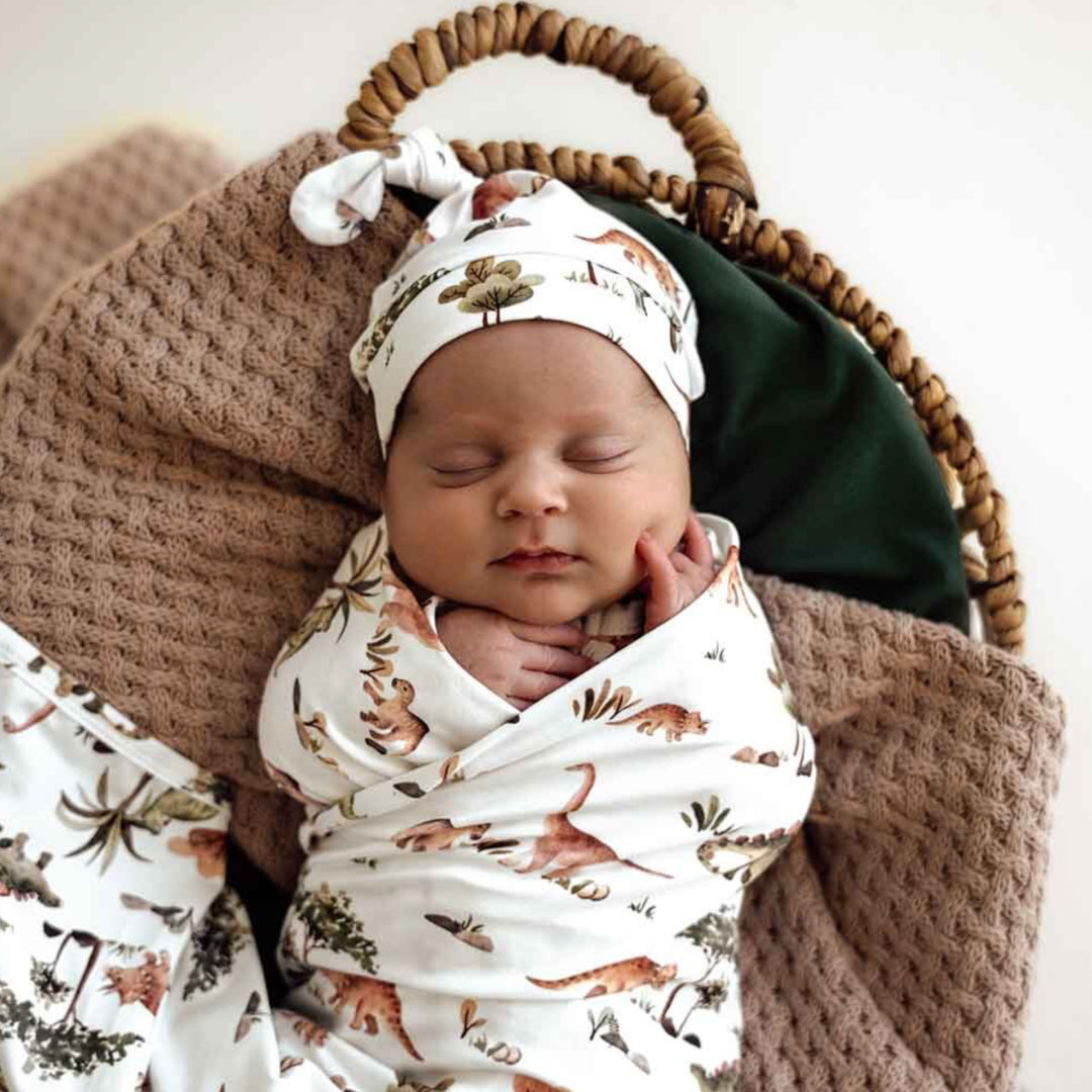 SNUGGLE HUNNY ORGANIC JERSEY WRAP AND BEANIE SET - DINO