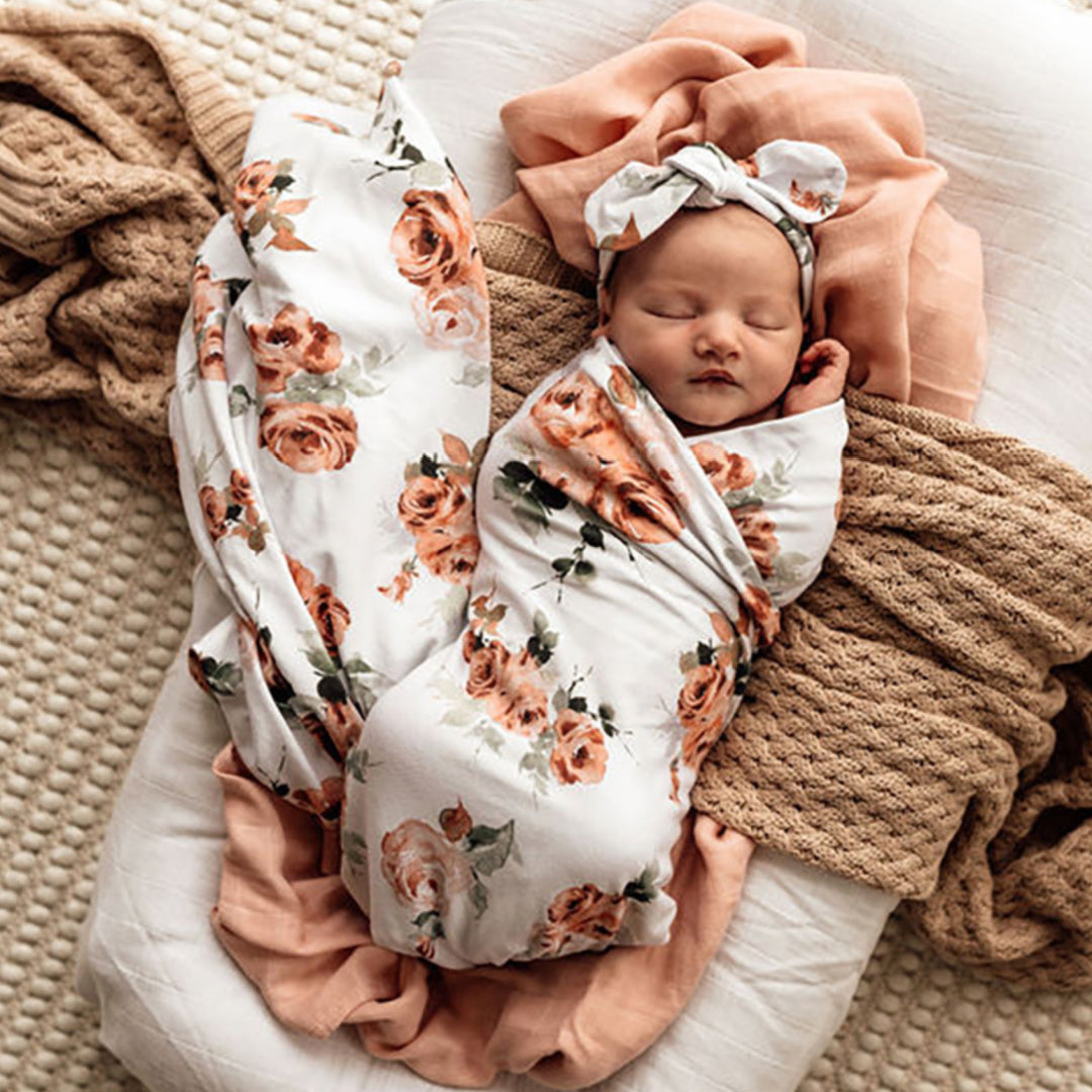 SNUGGLE HUNNY ORGANIC JERSEY WRAP AND TOPKNOT SET - ROSEBUD