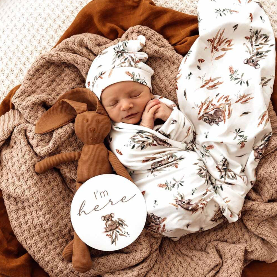 SNUGGLE HUNNY REVERSIBLE MILESTONE CARDS - KOALA &amp; GUMNUT GREY