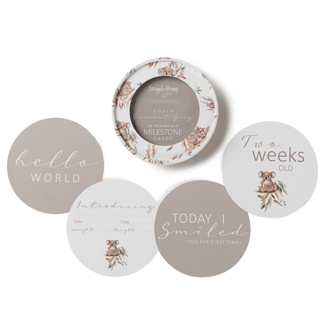 SNUGGLE HUNNY REVERSIBLE MILESTONE CARDS - KOALA &amp; GUMNUT GREY