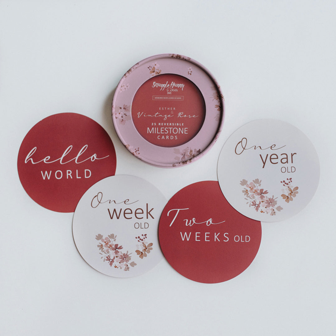 SNUGGLE HUNNY REVERSIBLE MILESTONE CARDS - ESTHER &amp; VINTAGE ROSE