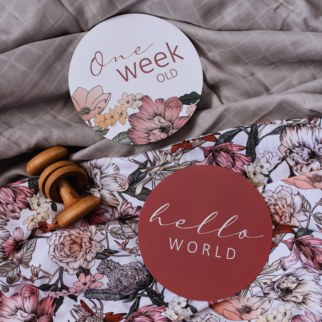 SNUGGLE HUNNY REVERSIBLE MILESTONE CARDS - AUSTRALIANA &amp; RUST