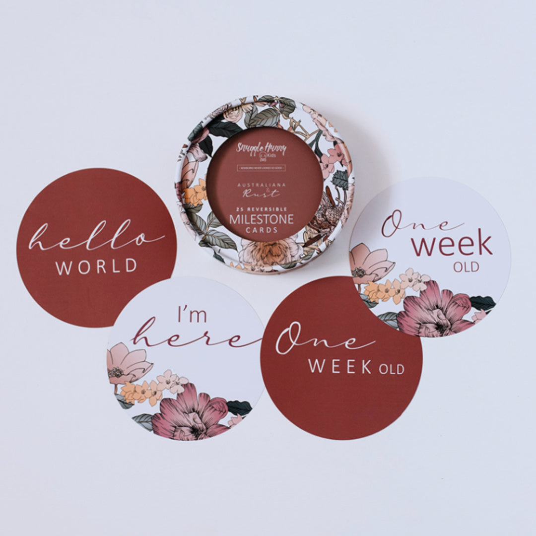 SNUGGLE HUNNY REVERSIBLE MILESTONE CARDS - AUSTRALIANA &amp; RUST