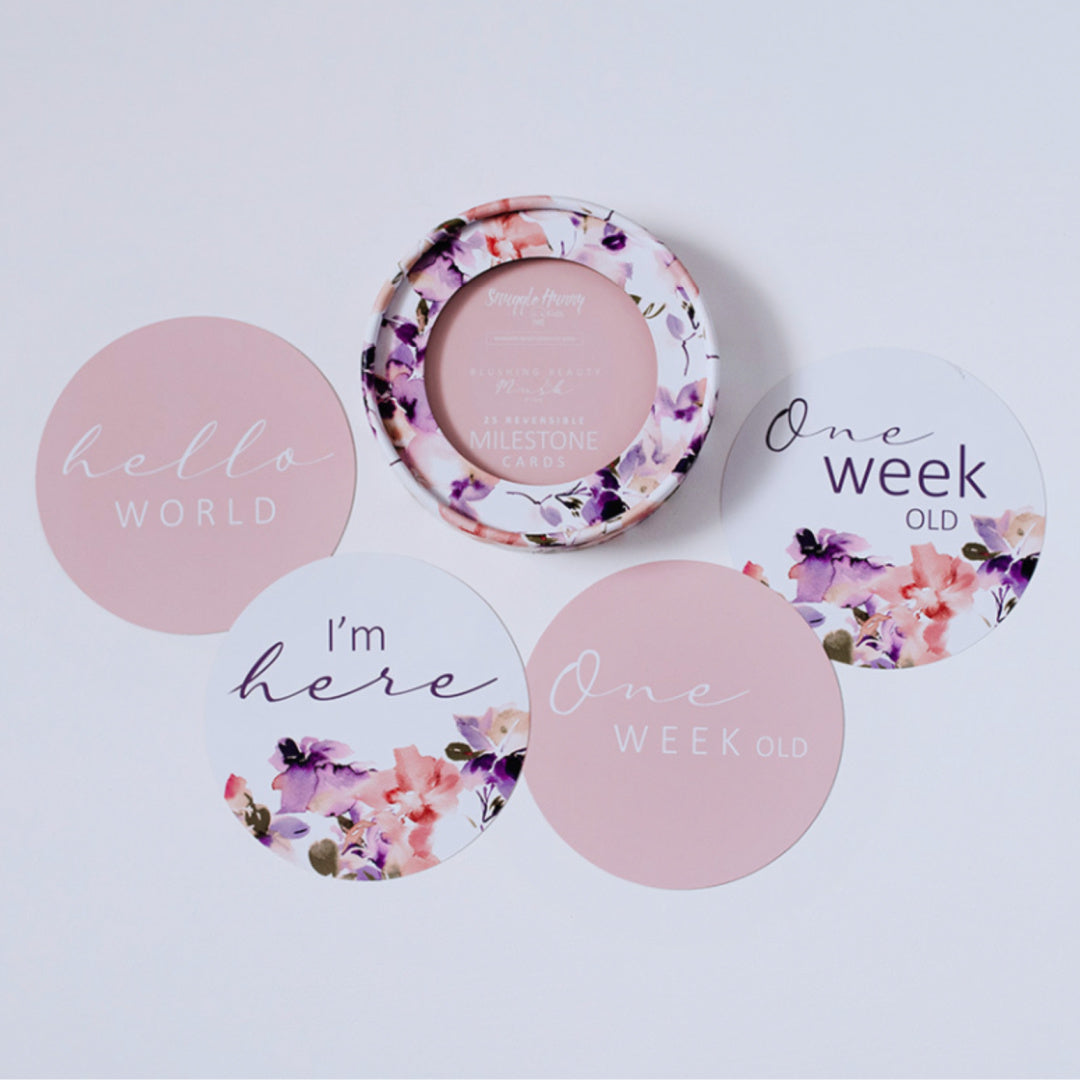 SNUGGLE HUNNY REVERSIBLE MILESTONE CARDS - BLUSHING BEAUTY & MUSK PINK