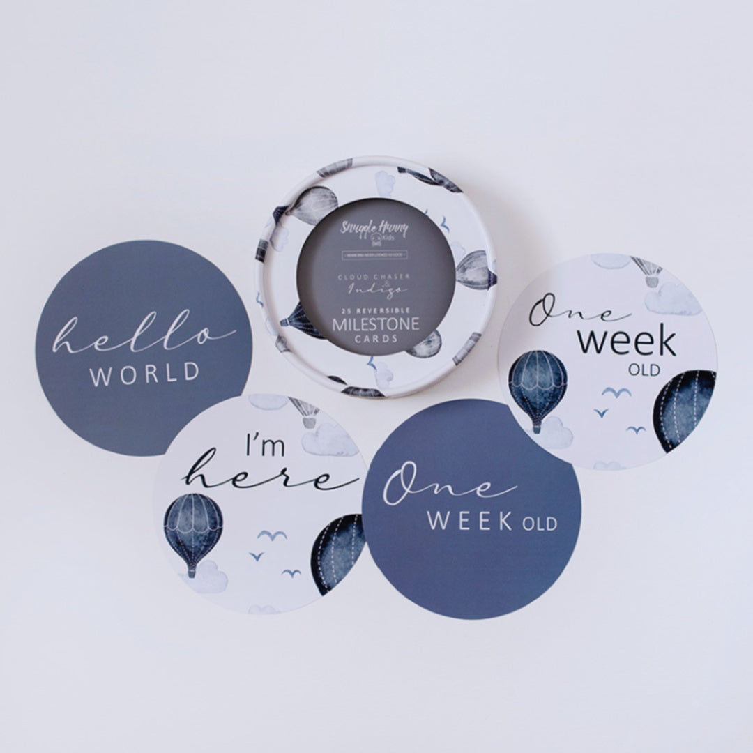 SNUGGLE HUNNY REVERSIBLE MILESTONE CARDS - CLOUD CHASER & INDIGO
