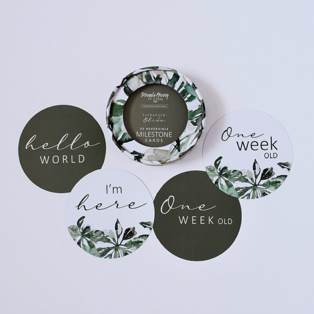 SNUGGLE HUNNY REVERSIBLE MILESTONE CARDS - EVERGREEN &amp; OLIVE