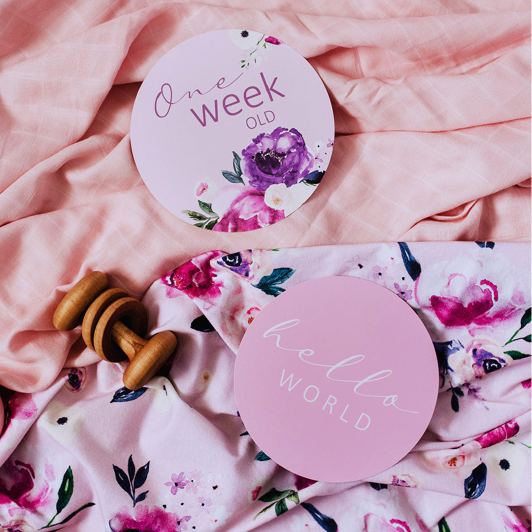 SNUGGLE HUNNY REVERSIBLE MILESTONE CARDS - FLORAL KISS &amp;  BLOSSOM PINK