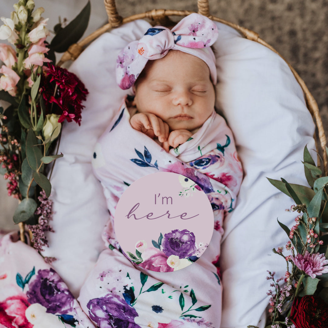 SNUGGLE HUNNY REVERSIBLE MILESTONE CARDS - FLORAL KISS &amp;  BLOSSOM PINK