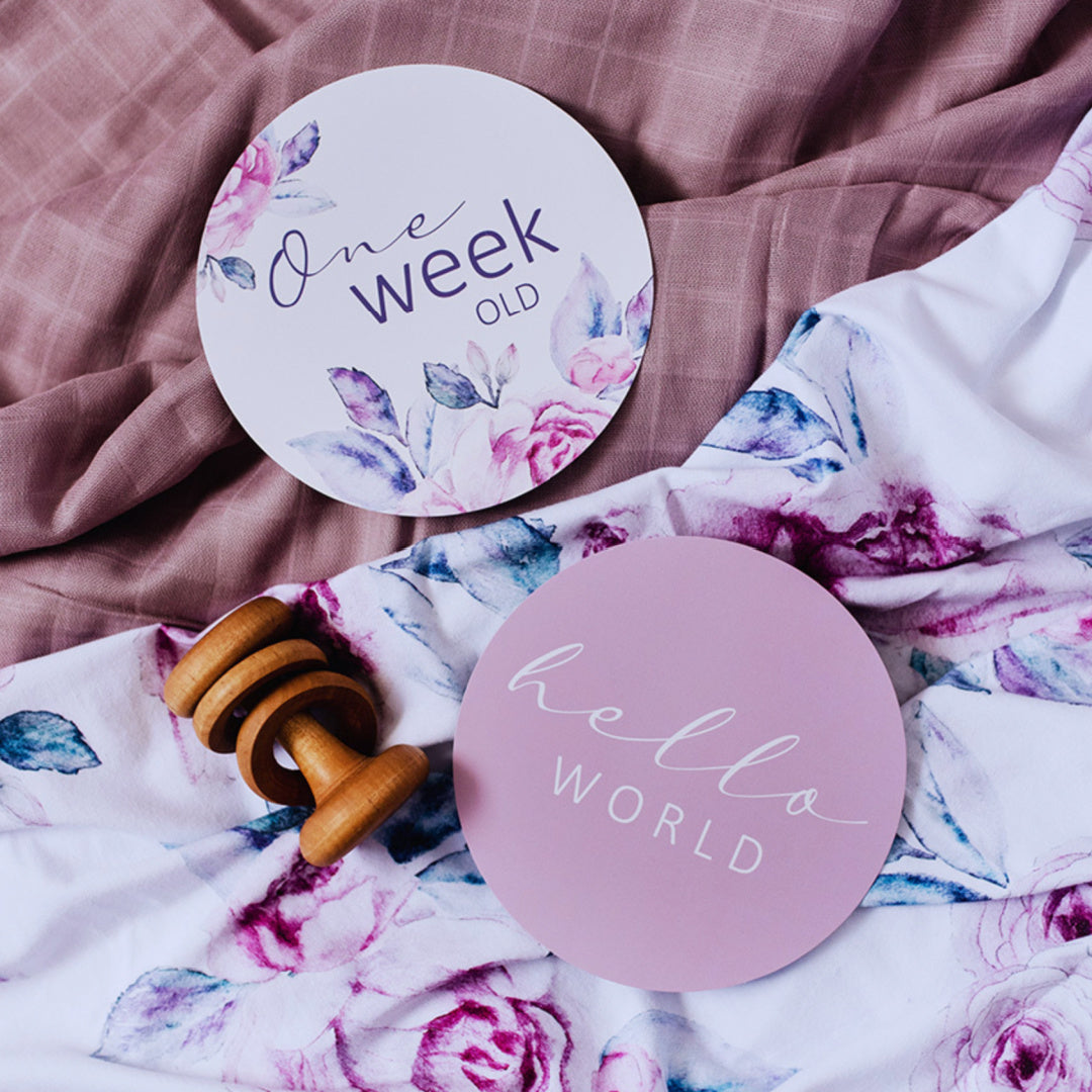 SNUGGLE HUNNY REVERSIBLE MILESTONE CARDS - LILAC SKIES &amp; BUTTERFLY