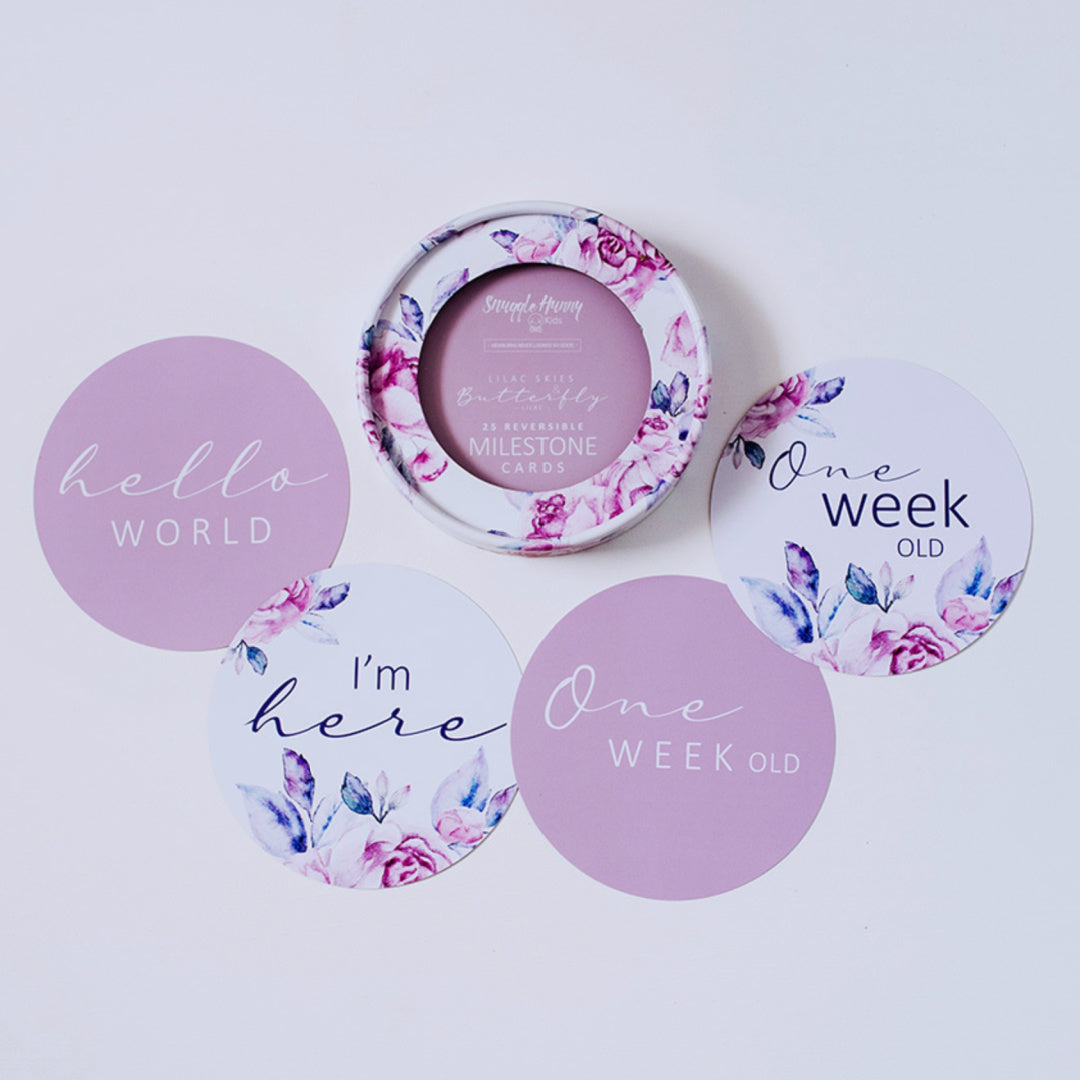 SNUGGLE HUNNY REVERSIBLE MILESTONE CARDS - LILAC SKIES &amp; BUTTERFLY