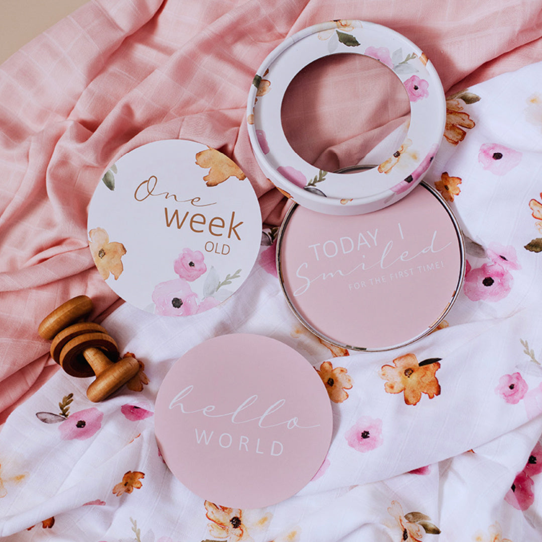 SNUGGLE HUNNY REVERSIBLE MILESTONE CARDS - POPPY &amp; MUSK PINK