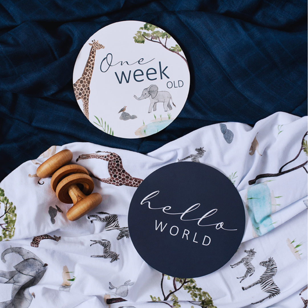 SNUGGLE HUNNY REVERSIBLE MILESTONE CARDS - SAFARI &amp; NAVY