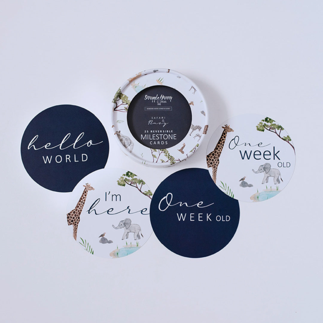 SNUGGLE HUNNY REVERSIBLE MILESTONE CARDS - SAFARI & NAVY