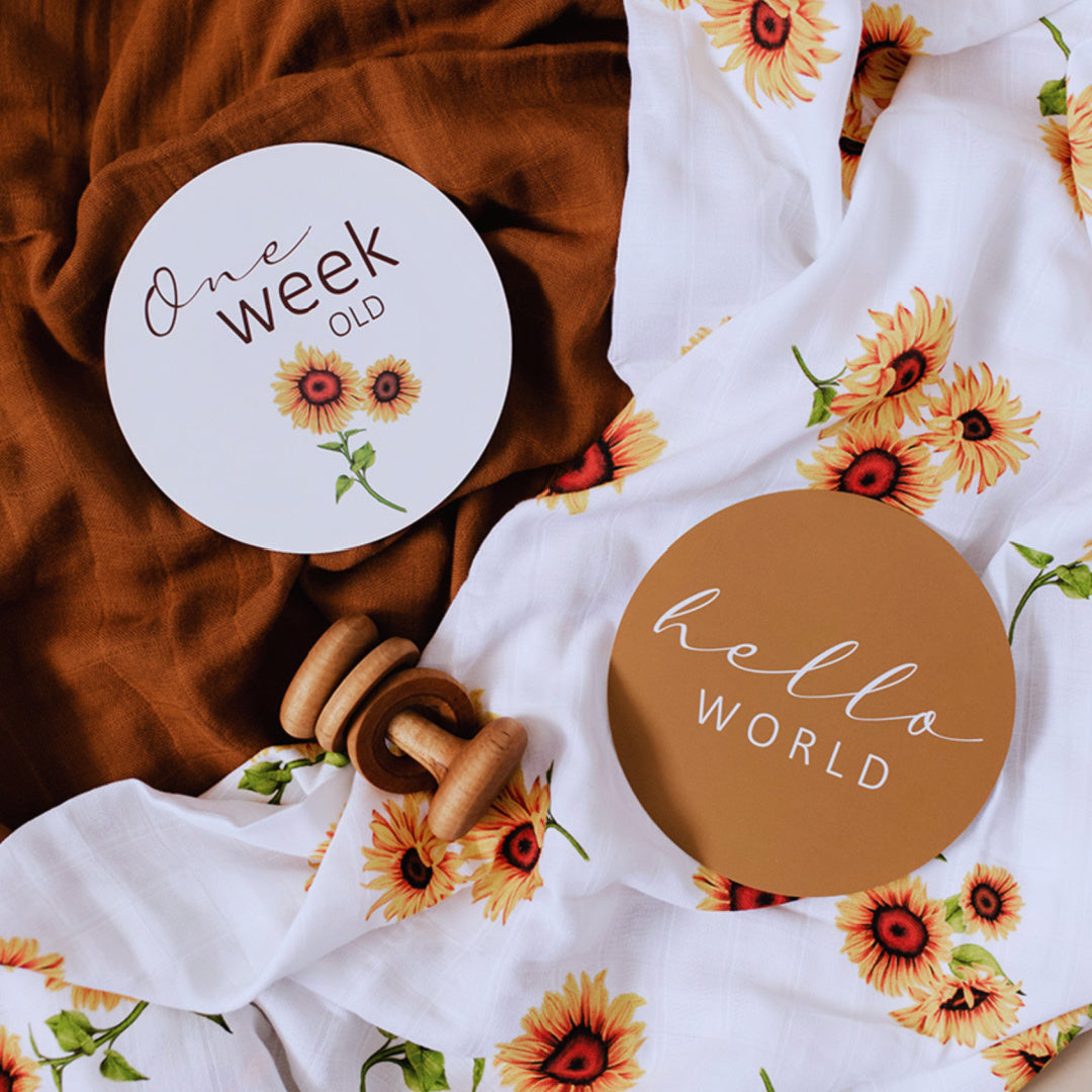 SNUGGLE HUNNY REVERSIBLE MILESTONE CARDS - SUNFLOWER &amp; BRONZE