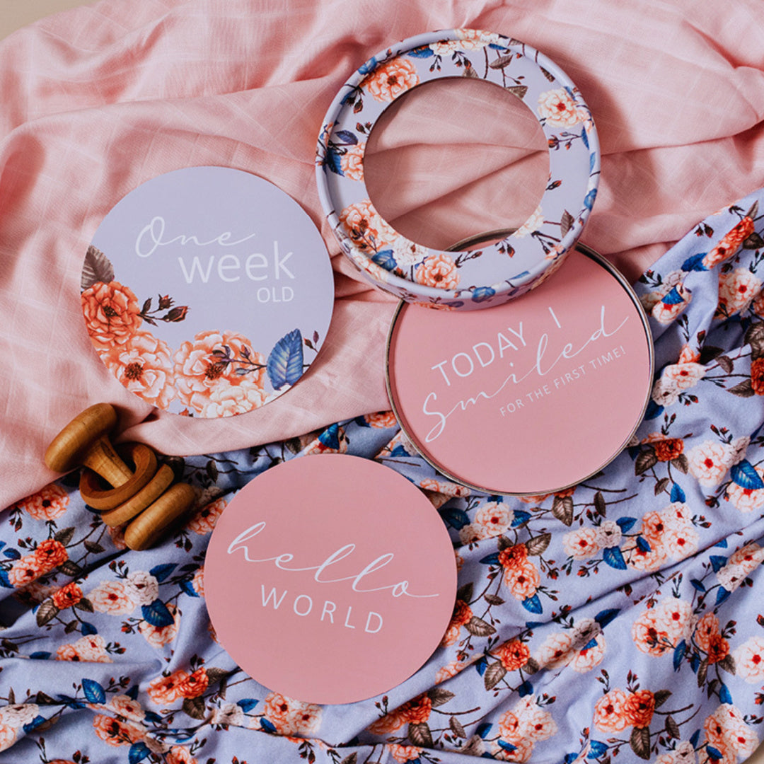 SNUGGLE HUNNY REVERSIBLE MILESTONE CARDS - VINTAGE BLOSSOM &amp; ROSE GOLD