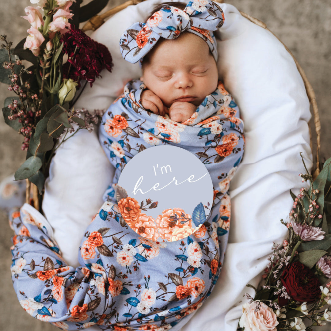 SNUGGLE HUNNY REVERSIBLE MILESTONE CARDS - VINTAGE BLOSSOM &amp; ROSE GOLD