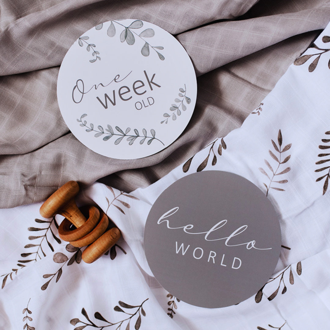 SNUGGLE HUNNY REVERSIBLE MILESTONE CARDS - WILD FERN &amp; GREY