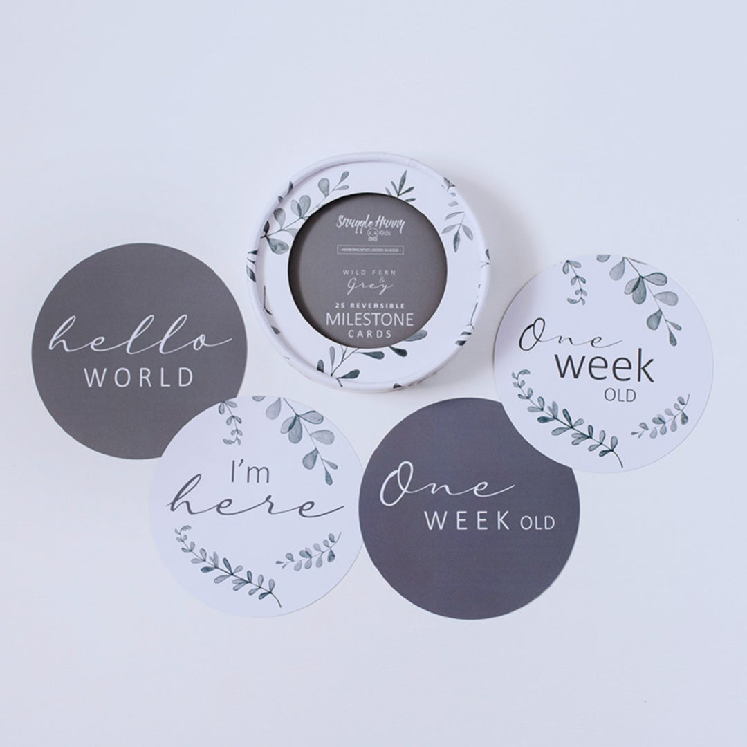 SNUGGLE HUNNY REVERSIBLE MILESTONE CARDS - WILD FERN &amp; GREY