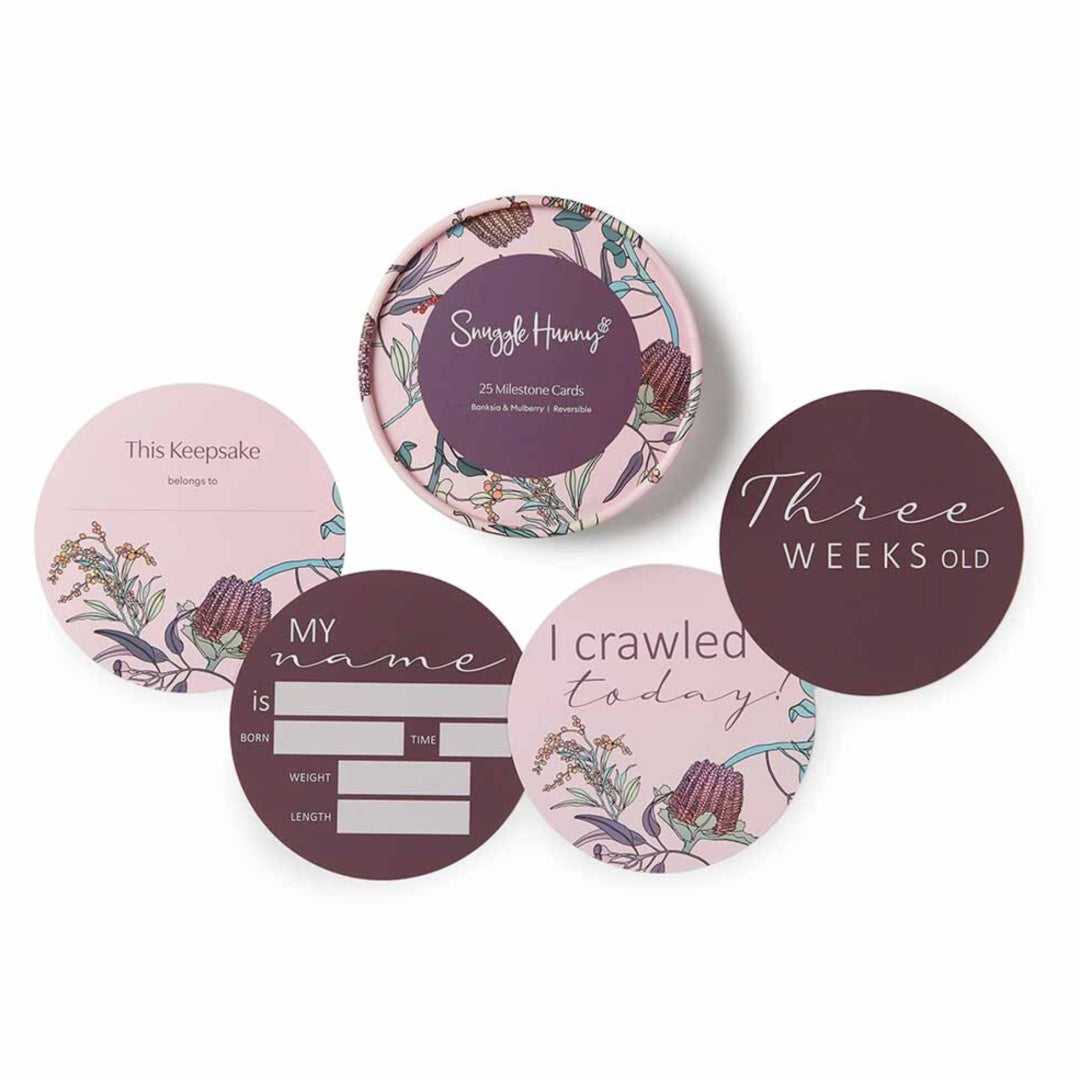 SNUGGLE HUNNY REVERSIBLE MILESTONE CARDS - BANKSIA & MULBERRY