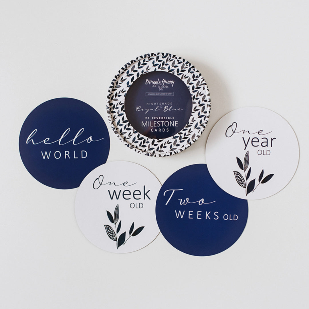 SNUGGLE HUNNY REVERSIBLE MILESTONE CARDS - NIGHTSHADE &amp; ROYAL BLUE