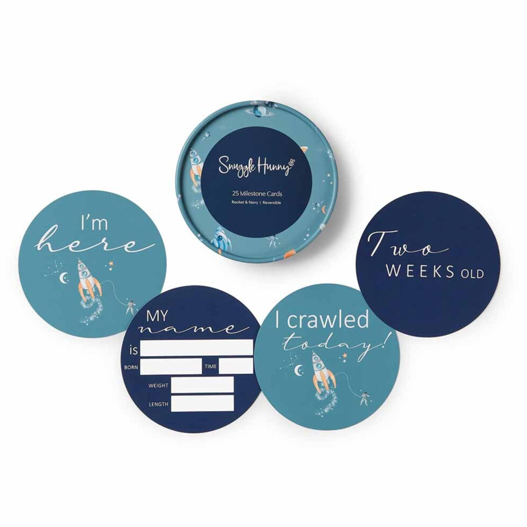 SNUGGLE HUNNY REVERSIBLE MILESTONE CARDS - ROCKET & NAVY