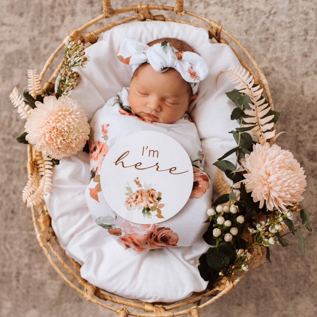 SNUGGLE HUNNY REVERSIBLE MILESTONE CARDS - ROSEBUD &amp; PINK SAND