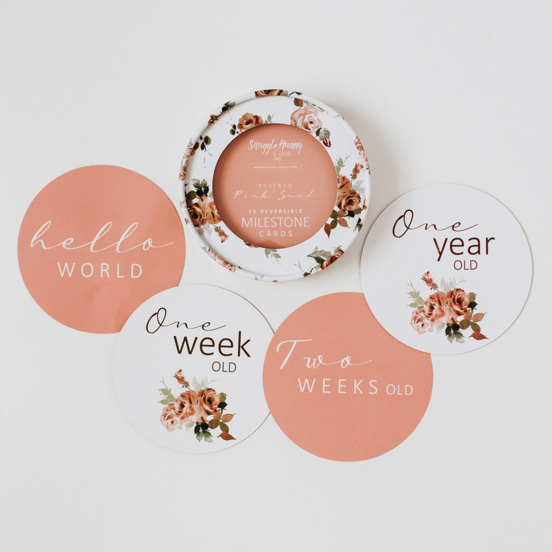 SNUGGLE HUNNY REVERSIBLE MILESTONE CARDS - ROSEBUD &amp; PINK SAND