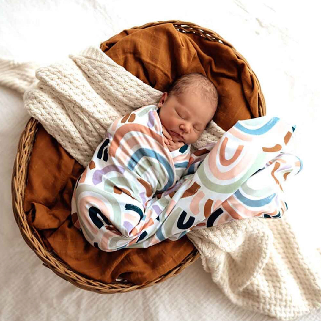 SNUGGLE HUNNY ORGANIC JERSEY WRAP AND BEANIE SET - RAINBOW BABY