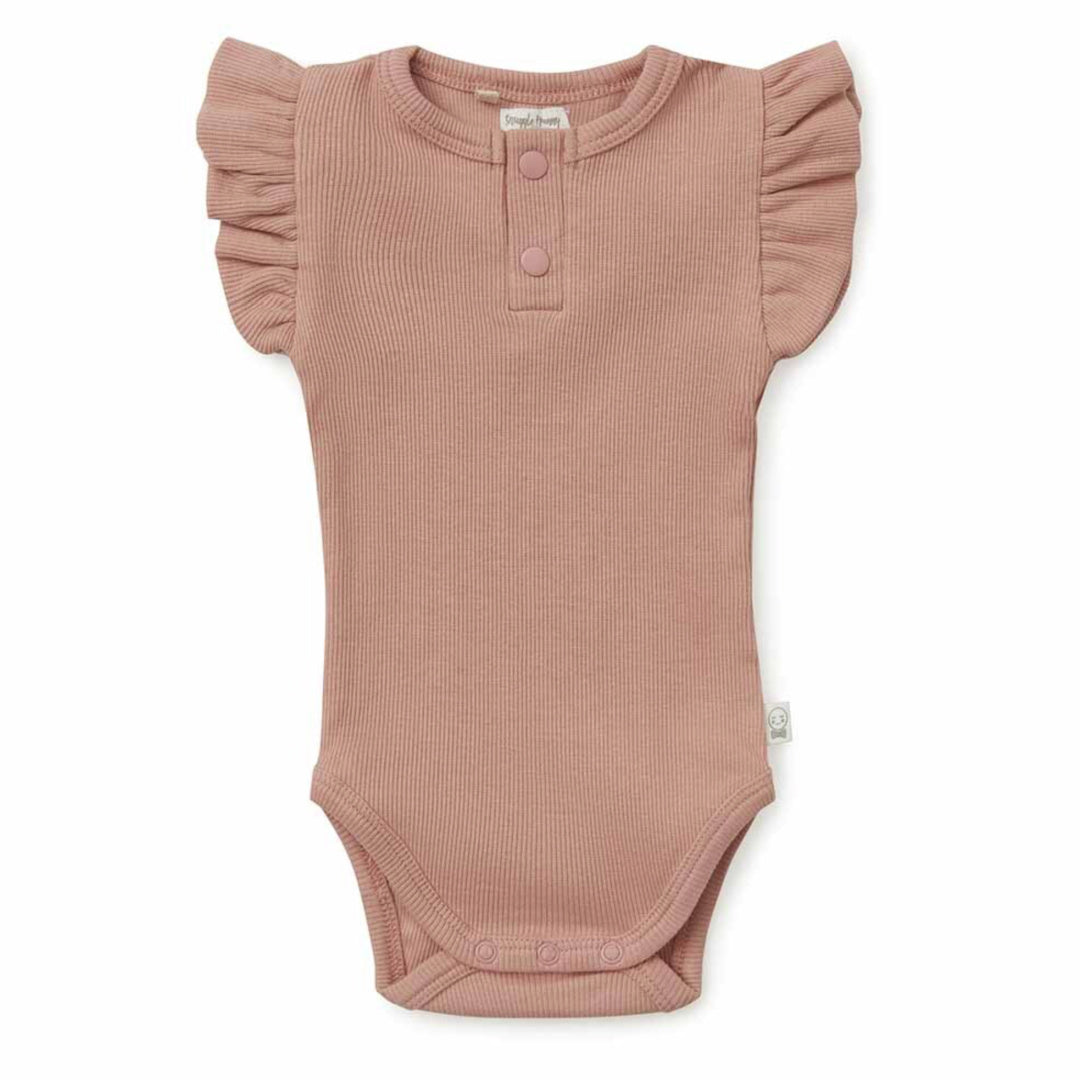 SNUGGLE HUNNY ORGANIC SHORT SLEEVE BODYSUIT WITH FRILL - ROSE