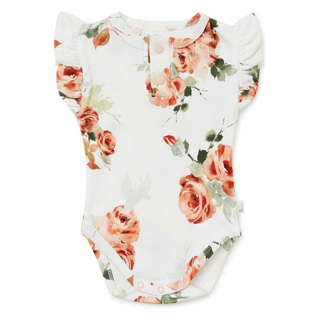 SNUGGLE HUNNY ORGANIC SHORT SLEEVE BODYSUIT WITH FRILL - ROSEBUD