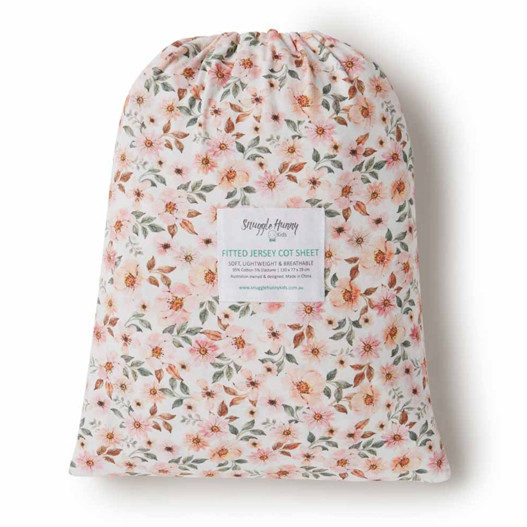 SNUGGLE HUNNY ORGANIC FITTED COT SHEET - SPRING FLORAL