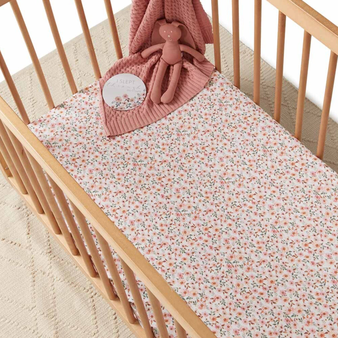SNUGGLE HUNNY ORGANIC FITTED COT SHEET - SPRING FLORAL
