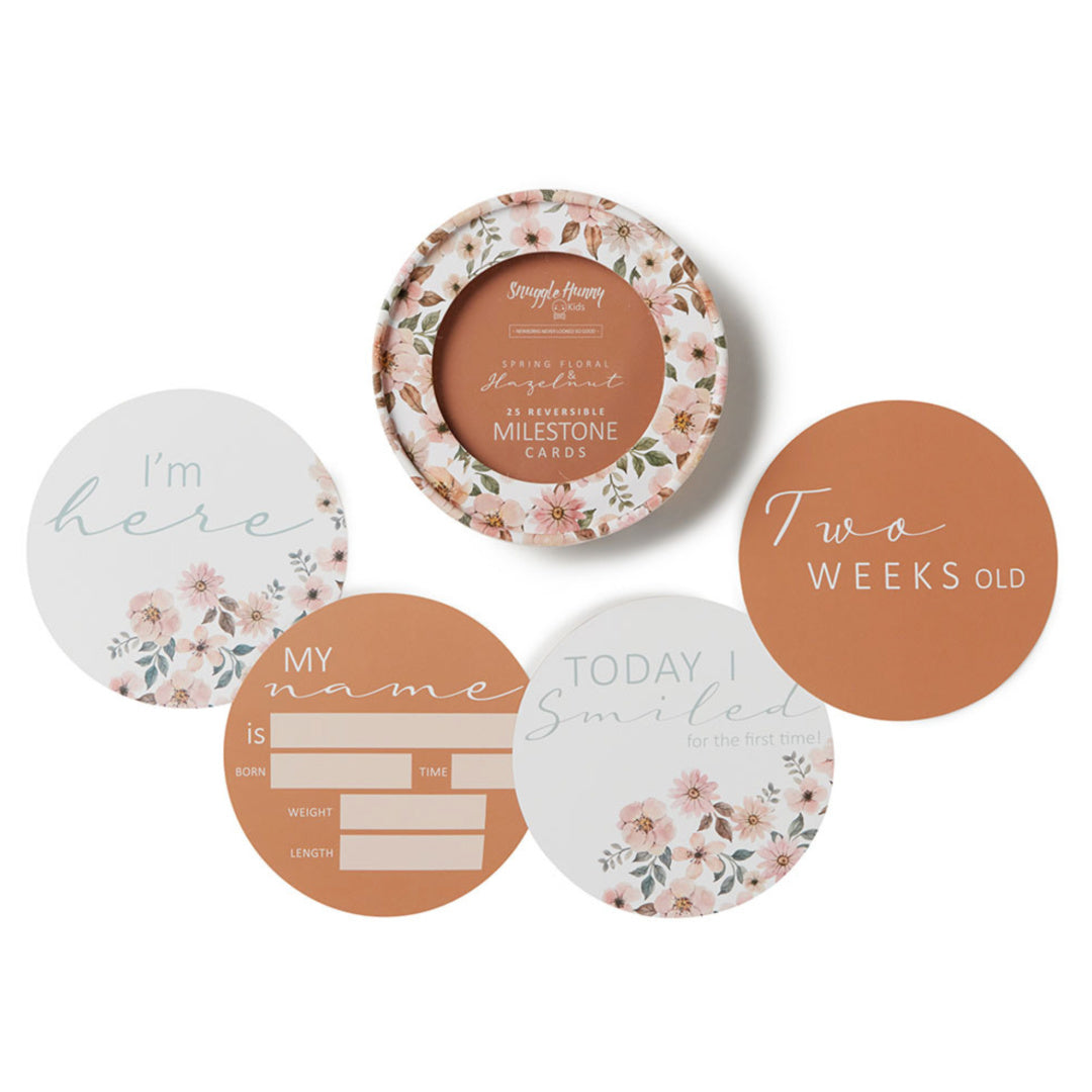 SNUGGLE HUNNY REVERSIBLE MILESTONE CARDS - SPRING FLORAL &amp; HAZELNUT
